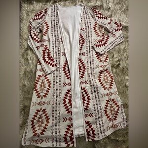 Geometric/Aztec Patterned Long Cardigan, Sz Small